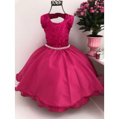 Vestido Infantil Pink Renda Luxo Damas Festas Cinto Pérolas