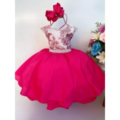 Vestido Infantil Pink Renda Realeza Luxo Festas