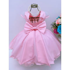 Vestido Infantil Rosa Aplique de Borboletas Pérolas Luxo