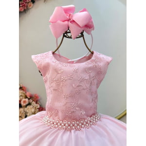 Vestido Infantil Rosa Claro Busto C/ Renda Daminhas