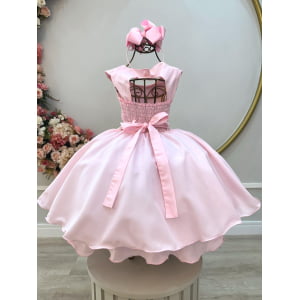 Vestido Infantil Rosa Claro Busto C/ Renda Daminhas
