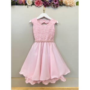 Vestido Infantil Rosa Claro Busto C/ Renda Daminhas