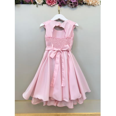 Vestido Infantil Rosa Claro Busto C/ Renda Daminhas