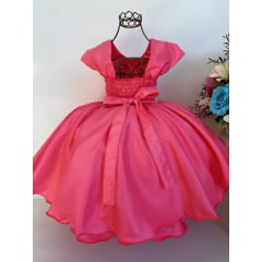 Vestido Infantil Rosa Chiclete Cinto de Perolas Luxo