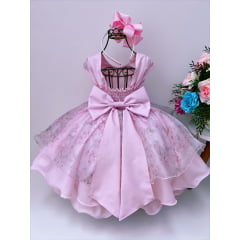 Vestido Infantil Rosa Floral Póa Luxo Floristas