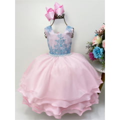 Vestido Infantil Rosa Renda Azul Damas Casamento Festas Luxo