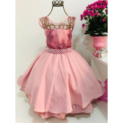 Vestido Infantil Rosê Damas Casamento Festas Luxo Princesa