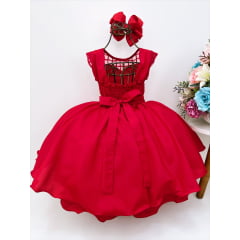 Vestido Infantil Vermelho C/ Cinto de Pérolas