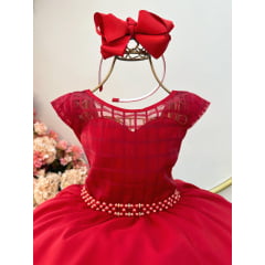 Vestido Infantil Vermelho C/ Cinto de Pérolas