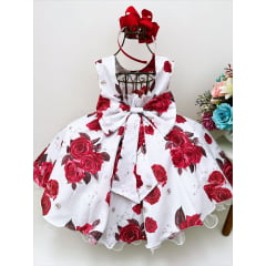 Vestido Florido Branco Marsala Sem Mangas
