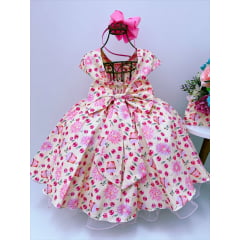 Vestido Infantil Amarelo Confeitaria Cupcakes Doces Pérolas