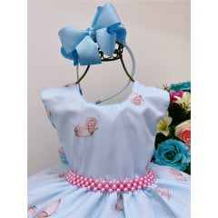 Vestido Infantil Azul Bebê Jardim das Borboletas Pérolas