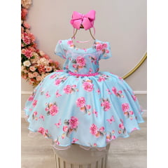 Vestido Infantil Azul Claro Jardim das Borboletas C/ Strass