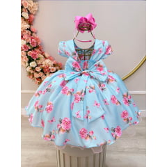 Vestido Infantil Azul Claro Jardim das Borboletas C/ Strass