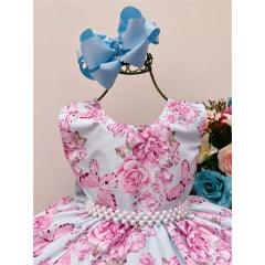 Vestido Infantil Azul Jardim das Borboletas Pérolas
