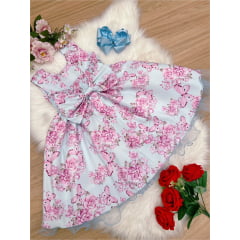 Vestido Infantil Azul Jardim das Borboletas Pérolas