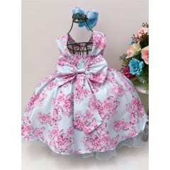 Vestido Infantil Azul Jardim das Borboletas Pérolas