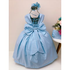 Vestido Infantil Azul Luxo Princesas C/Máscara