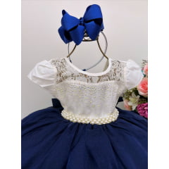 Vestido Infantil Azul Marinho e Off Luxo Festas