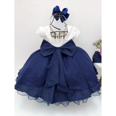 Vestido Infantil Azul Marinho e Off Luxo Festas