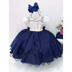 Vestido Infantil Azul Marinho e Off Luxo Festas