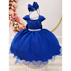 Vestido Infantil Azul Royal Busto C/ Strass Damas Formaturas