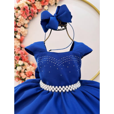 Vestido Infantil Azul Royal Busto C/ Strass Damas Formaturas