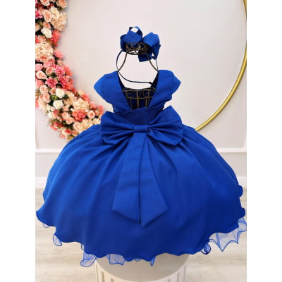 Vestido Infantil Azul Royal Busto C/ Strass Damas Formaturas