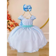 Vestido Infantil Azul Saia Organza e Busto C/ Strass Luxo