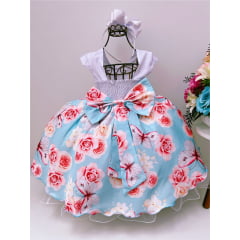 Vestido Infantil Branco Busto Nervura Jardim das Borboletas