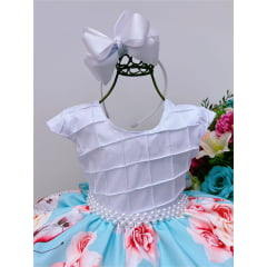 Vestido Infantil Branco Busto Nervura Jardim das Borboletas