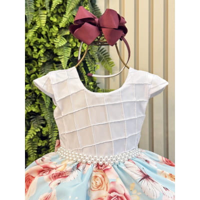 Vestido Infantil Branco Busto Nervura Jardim das Borboletas