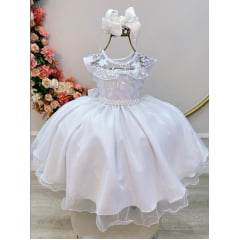 Vestido Infantil Branco C/ Babados e Renda  Daminhas Festas