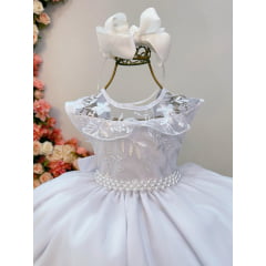 Vestido Infantil Branco C/ Babados e Renda  Daminhas Festas