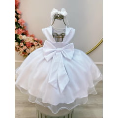 Vestido Infantil Branco C/ Babados e Renda  Daminhas Festas