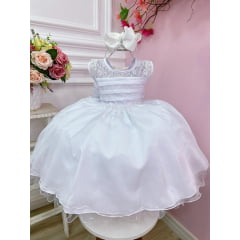 Vestido Infantil Branco Com Renda Cinto Pérolas