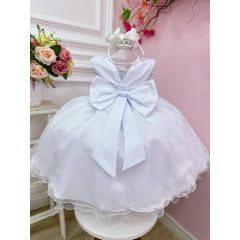 Vestido Infantil Branco Com Renda Cinto Pérolas