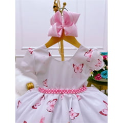 Vestido Infantil Branco Jardim das Borboletas C/ Pérolas Luxo
