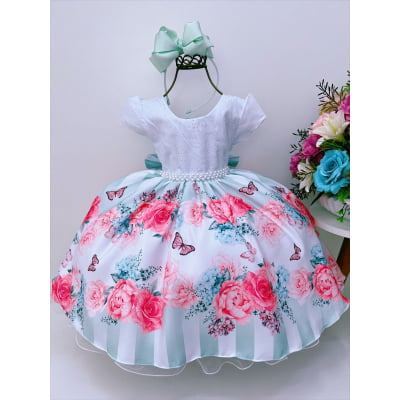 Vestido Infantil Branco Jardim das Borboletas Strass Pérolas