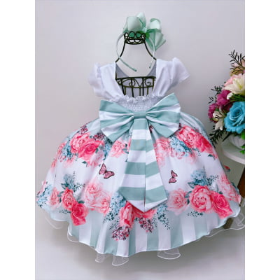 Vestido Infantil Branco Jardim das Borboletas Strass Pérolas