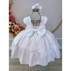 Vestido Infantil Branco Maquinetado Luxo Damas