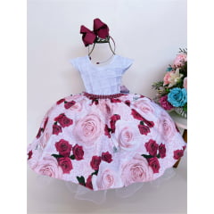 Vestido Infantil Branco Peito Nervura Jardim Borboletas Luxo