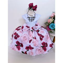 Vestido Infantil Branco Busto Nervura Jardim Borboletas Luxo