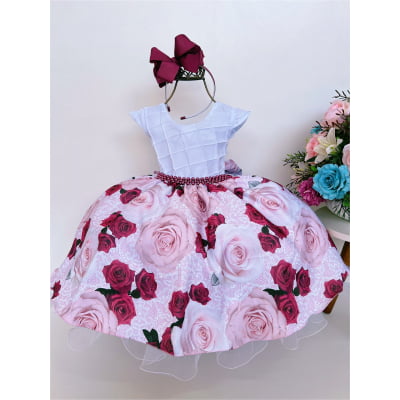 Vestido Infantil Branco Busto Nervura Jardim Borboletas Luxo