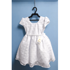 Vestido Infantil Branco Tule C/ Bolinhas e Pérolas Luxo