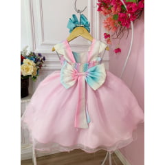 Vestido Infantil Chuva de Amor Arco Irís Peito Nervura