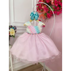 Vestido Infantil Chuva de Amor Arco Irís Peito Nervura