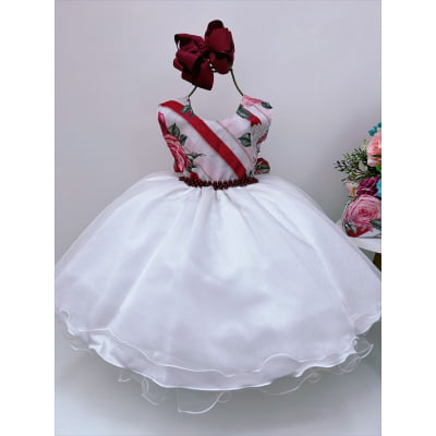 Vestido Infantil Floral Off Cinto Pérolas Festas Daminhas