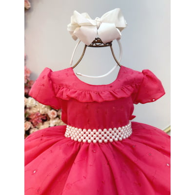 Vestido Infantil Goiaba Laise C/ Babados Luxo Daminhas Festas