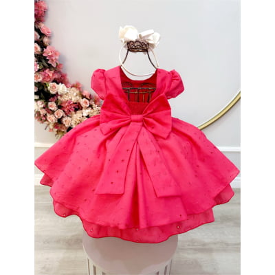 Vestido Infantil Goiaba Laise C/ Babados Luxo Daminhas Festas